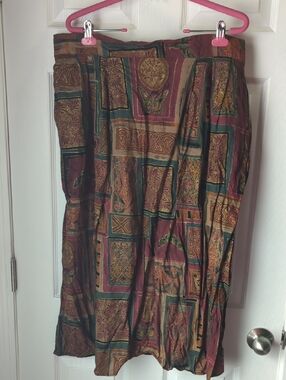Boho Patchwork Maxi Skirt in Burgundy and Forest Green